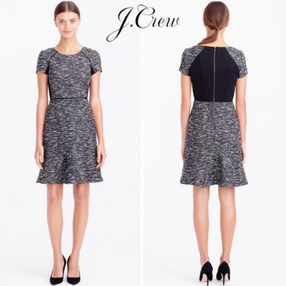 J. Crew Black and Gray Textured Dress